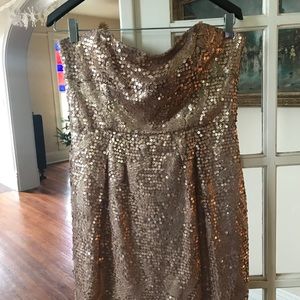 BCBG Gold Sequin Strapless Dress